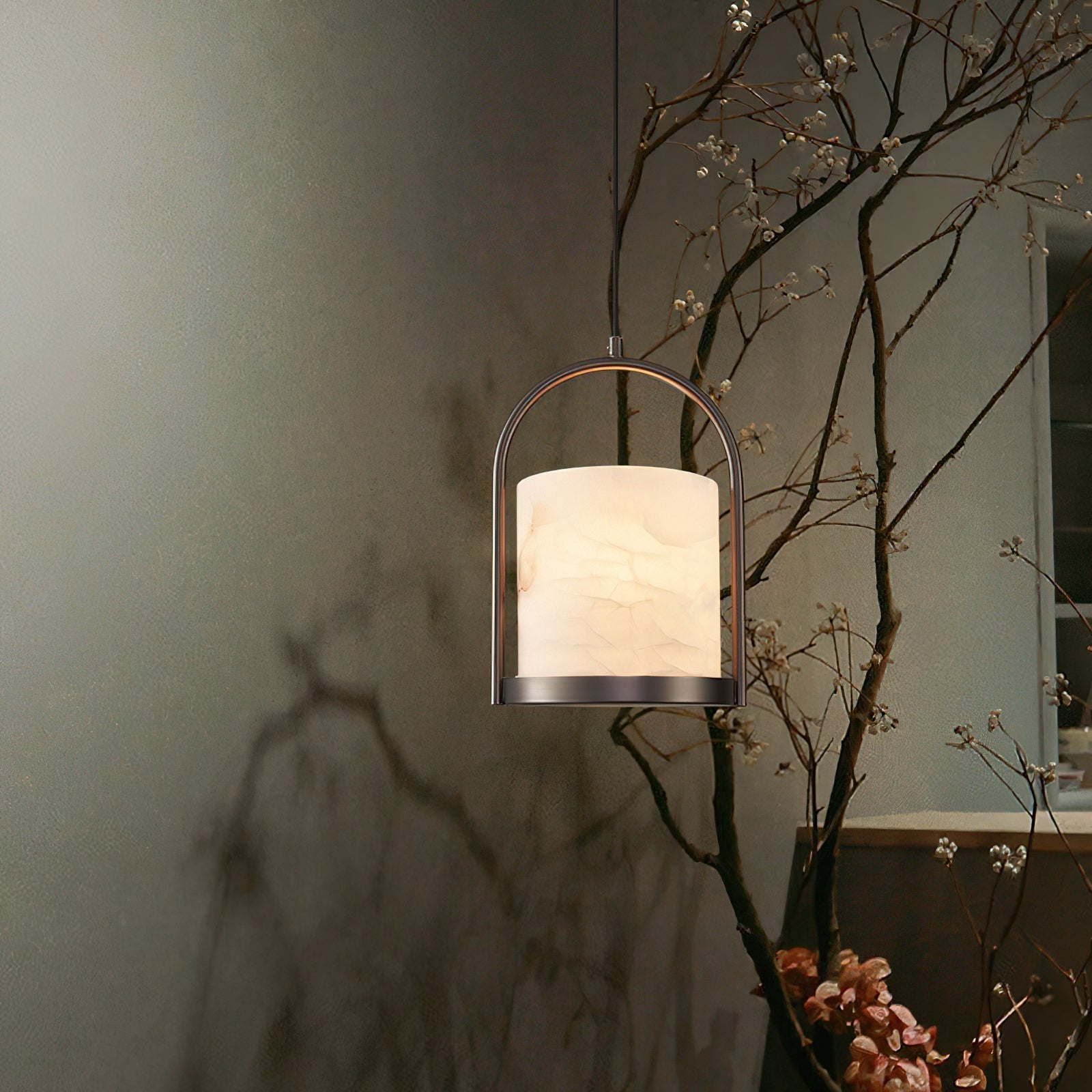 Freyza | Jewel Brass Alabaster Brass Pendant Light – Kitchen Dining Room