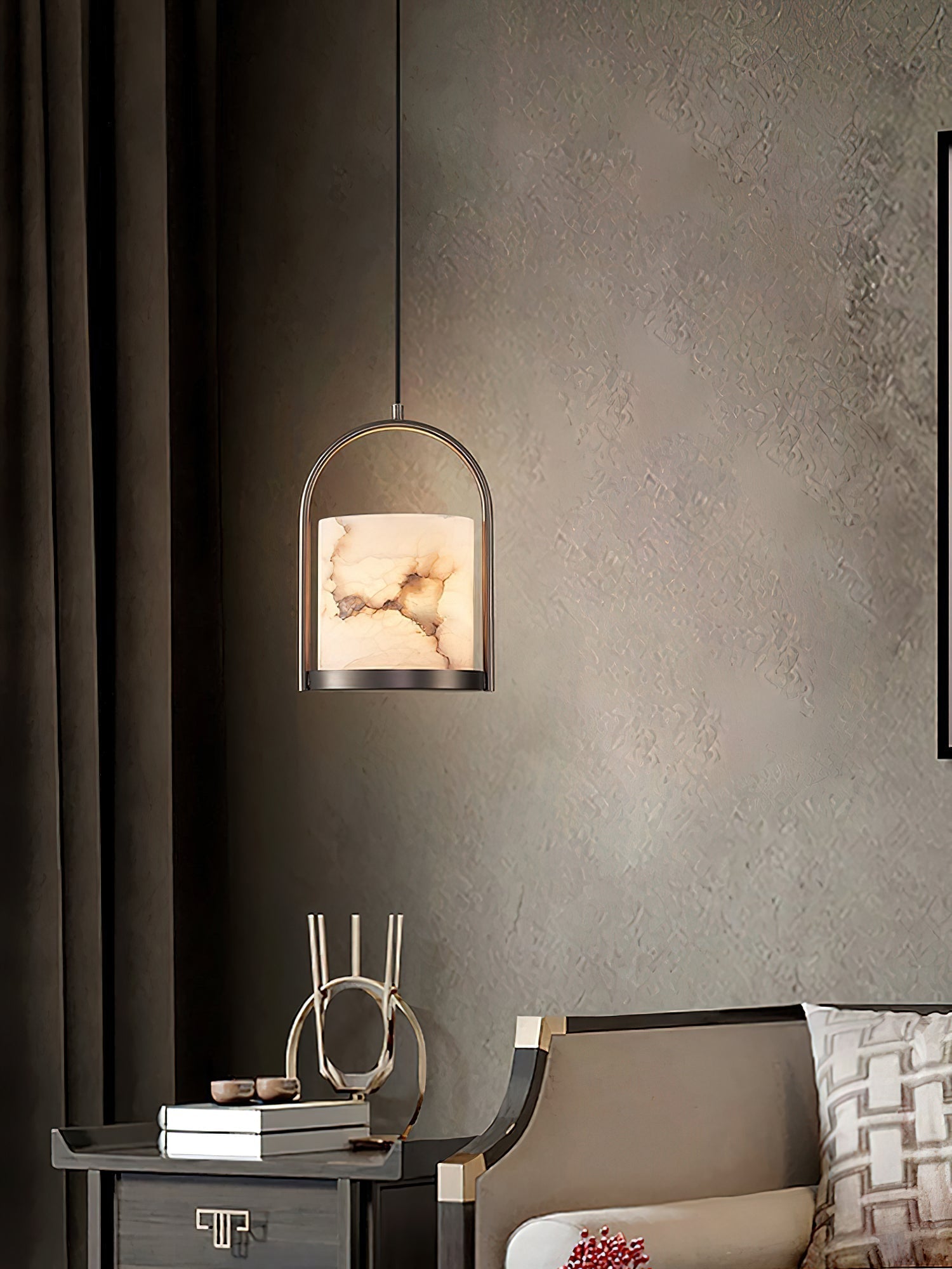 Freyza | Jewel Brass Alabaster Brass Pendant Light – Kitchen Dining Room