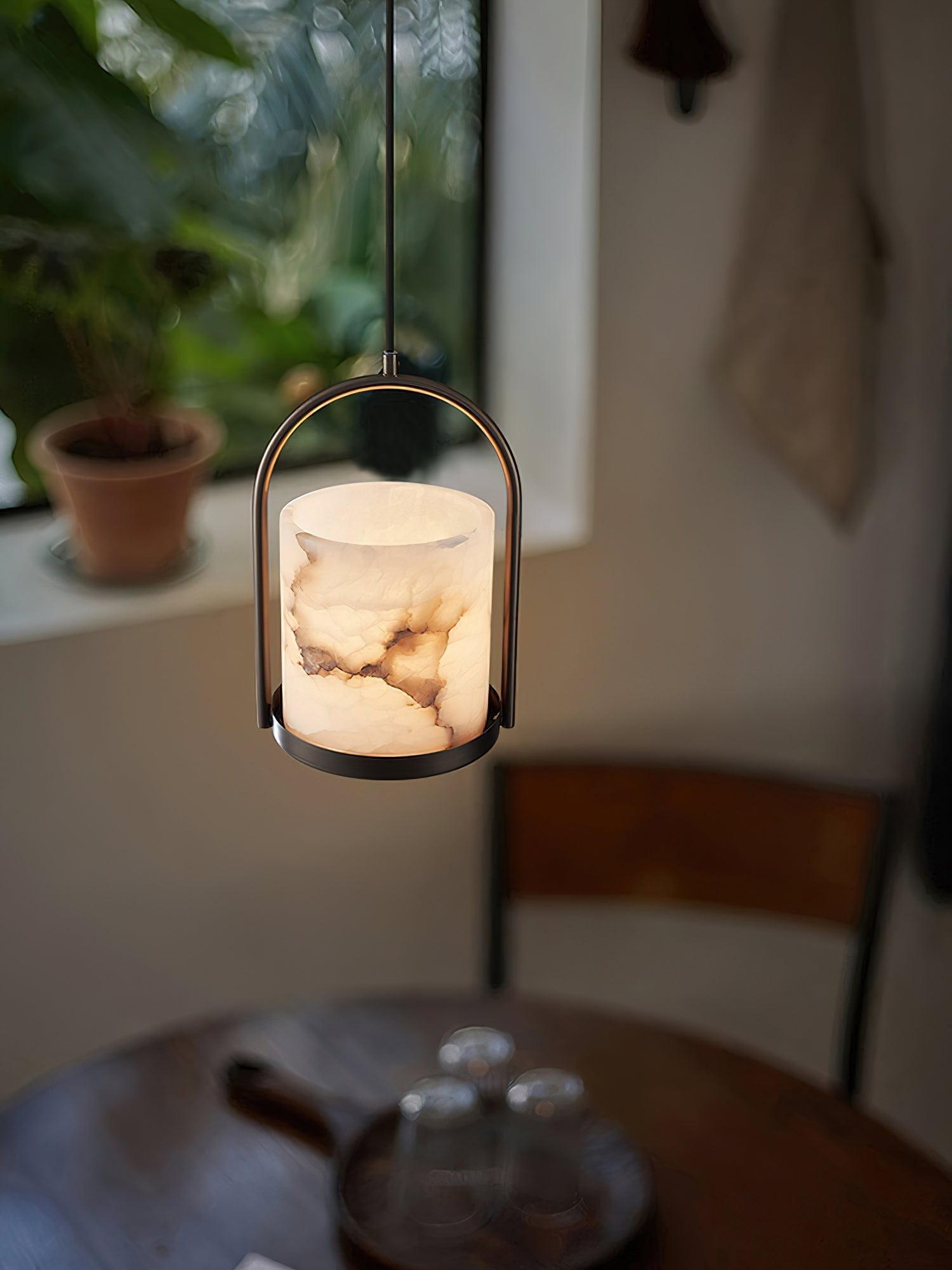 Freyza | Jewel Brass Alabaster Brass Pendant Light – Kitchen Dining Room