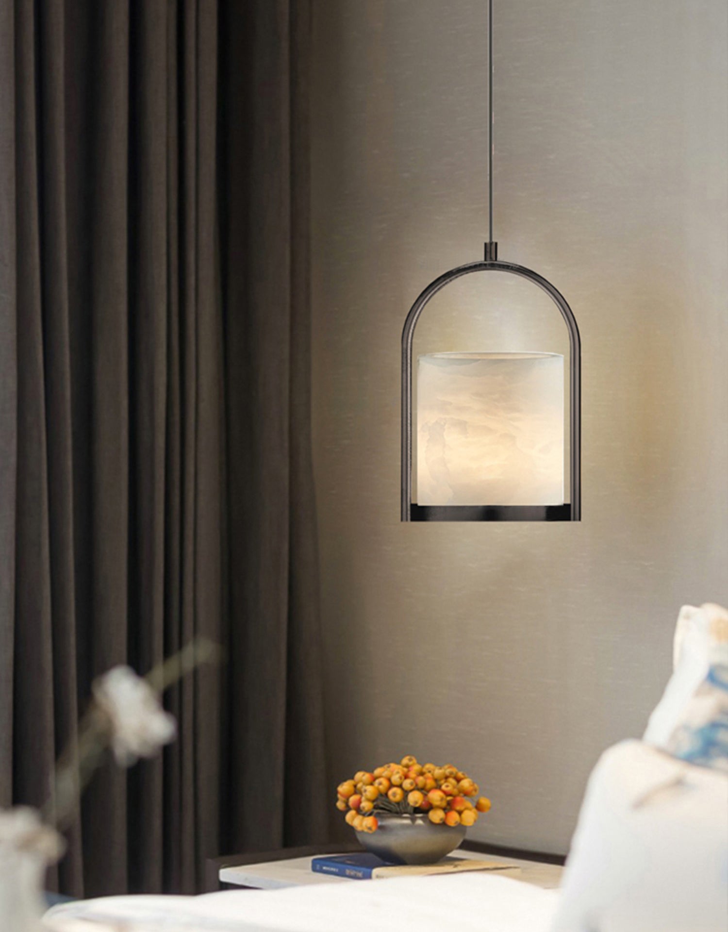 Freyza | Jewel Brass Alabaster Brass Pendant Light – Kitchen Dining Room