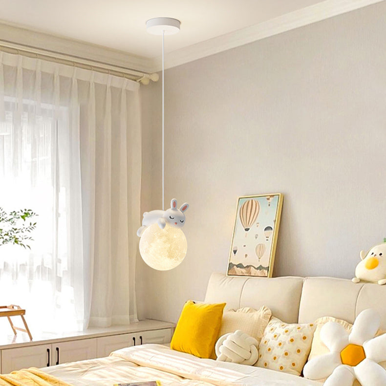 Creative Pendant Light | 3D Printed Rabbit & Moon Design for Kids' Rooms 0