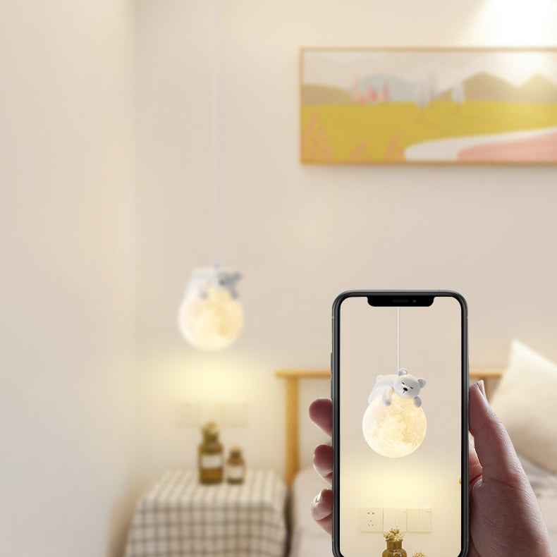 Creative Pendant Light | 3D Printed Rabbit & Moon Design for Kids' Rooms 3