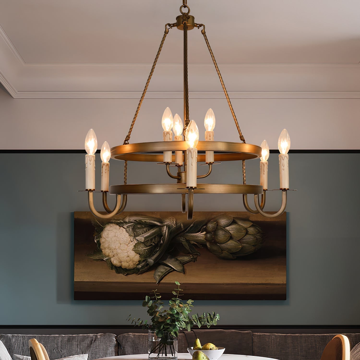 Freyza | Woven Classic Wagon Chandelier – Dining Room Living Room