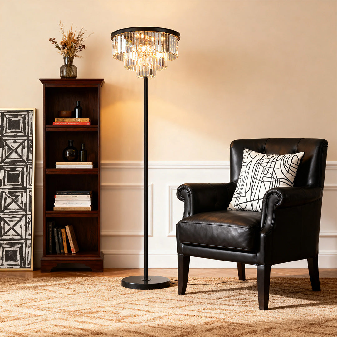 CrystalGlow | Modern Black Standing Floor Lamp with Handcrafted Shade 1