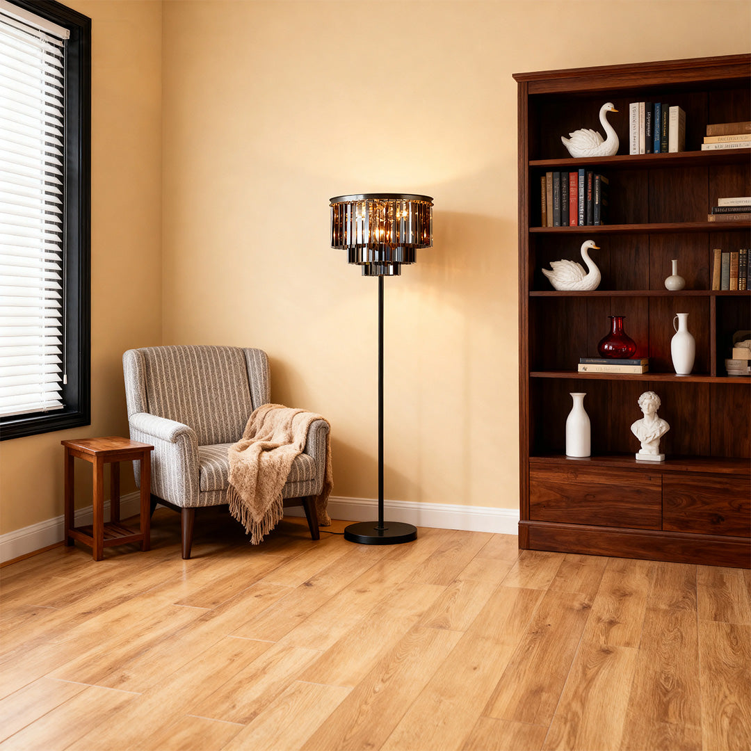 CrystalGlow | Modern Black Standing Floor Lamp with Handcrafted Shade 2
