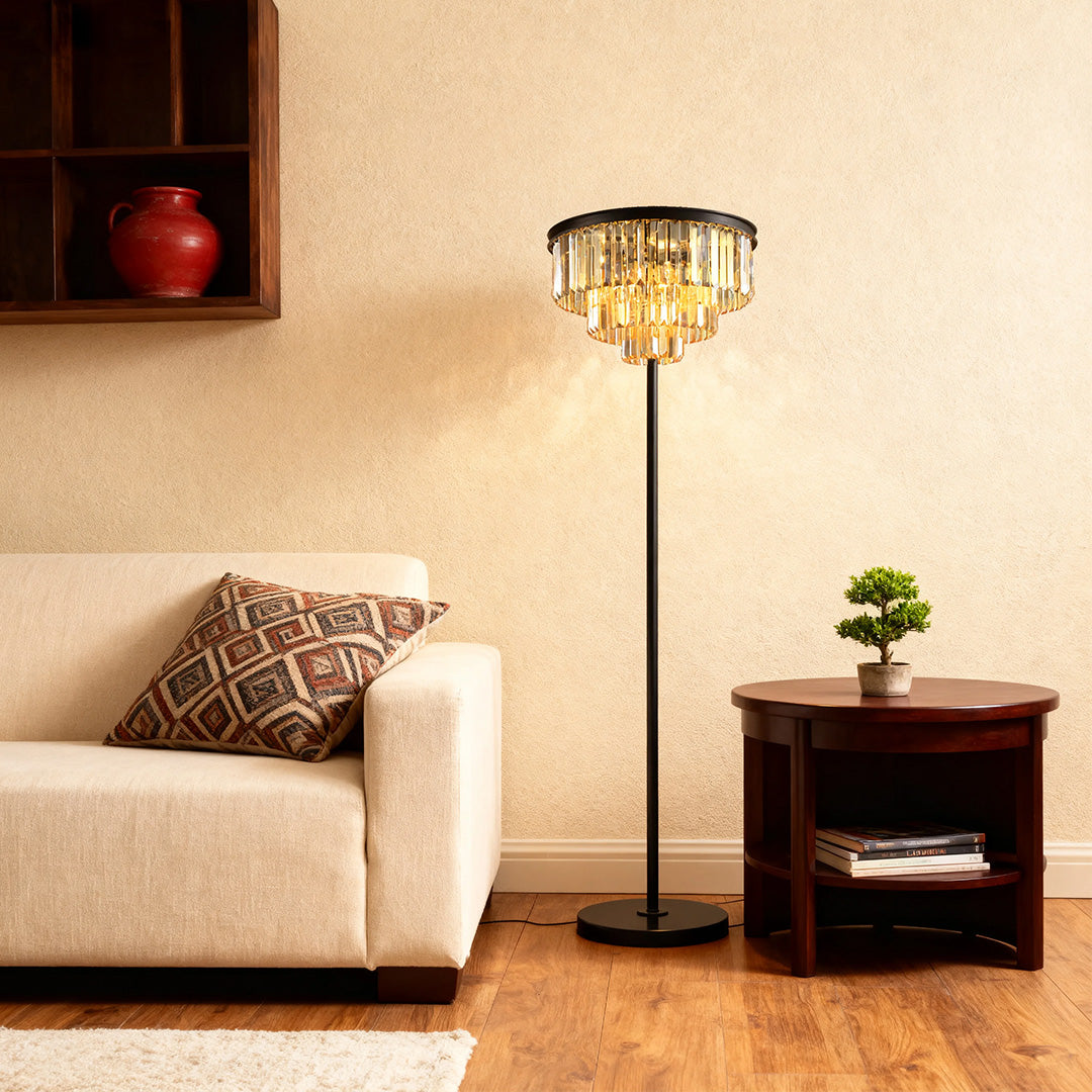 CrystalGlow | Modern Black Standing Floor Lamp with Handcrafted Shade 3