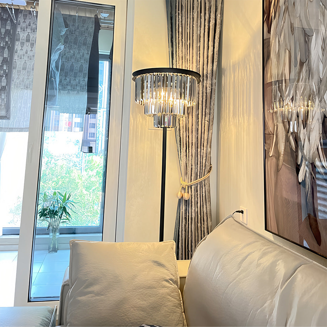 CrystalGlow | Modern Black Standing Floor Lamp with Handcrafted Shade 4