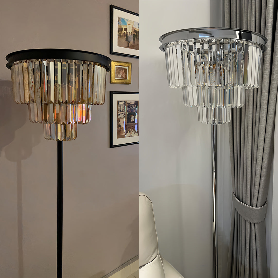 CrystalGlow | Modern Black Standing Floor Lamp with Handcrafted Shade 5