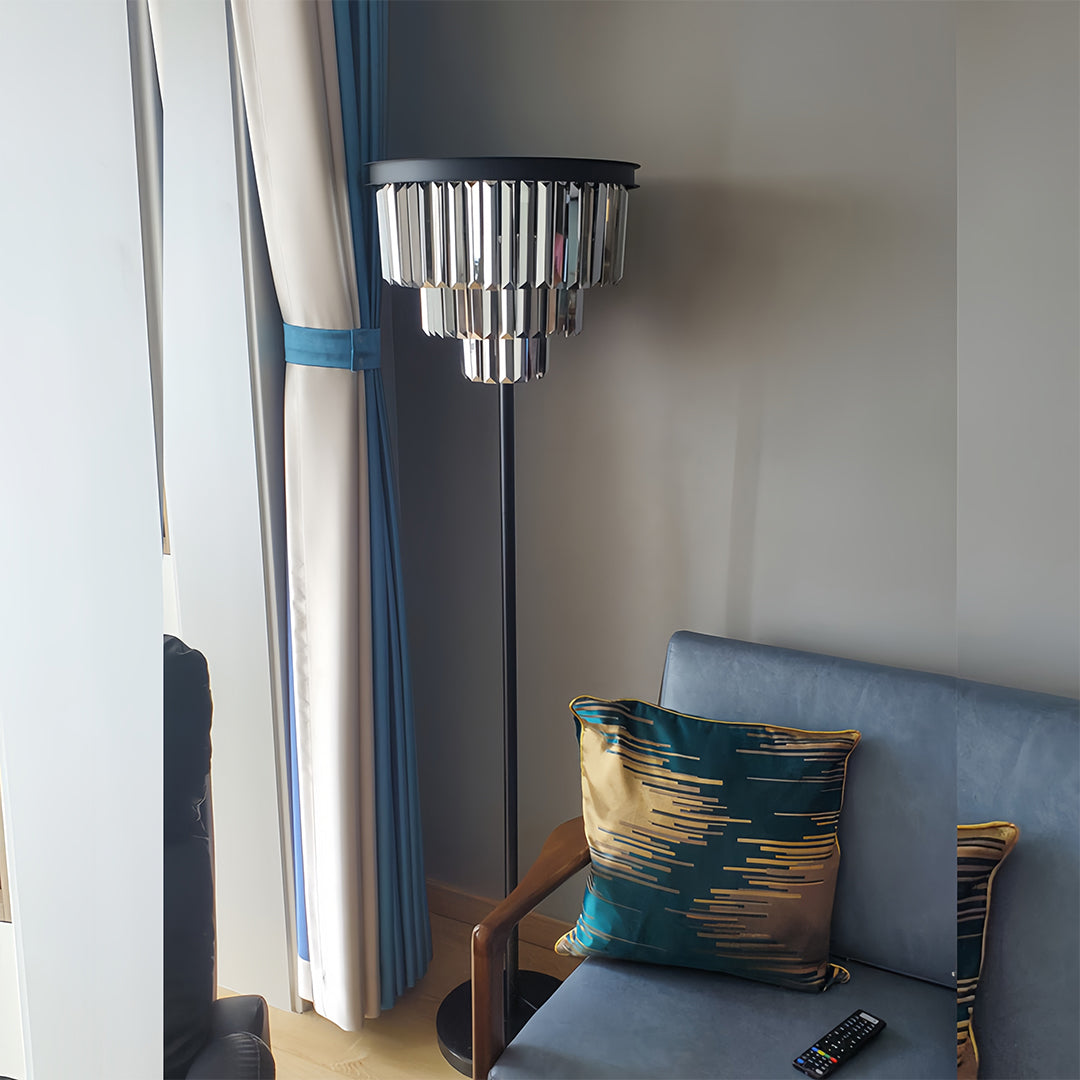CrystalGlow | Modern Black Standing Floor Lamp with Handcrafted Shade 7