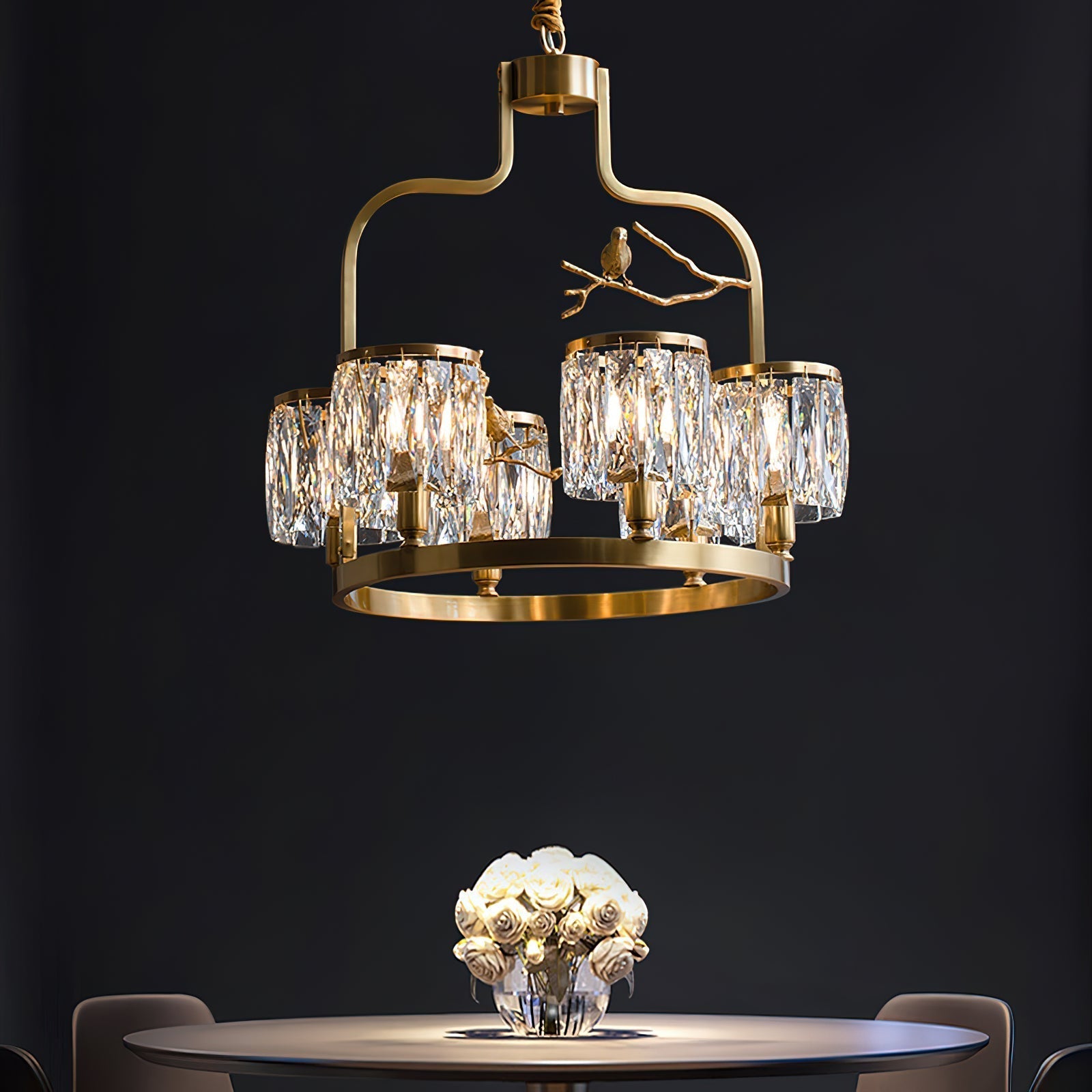 Freyza | Zephyr Bird Brass Brass Crystal Chandelier – Dining Room Living Room