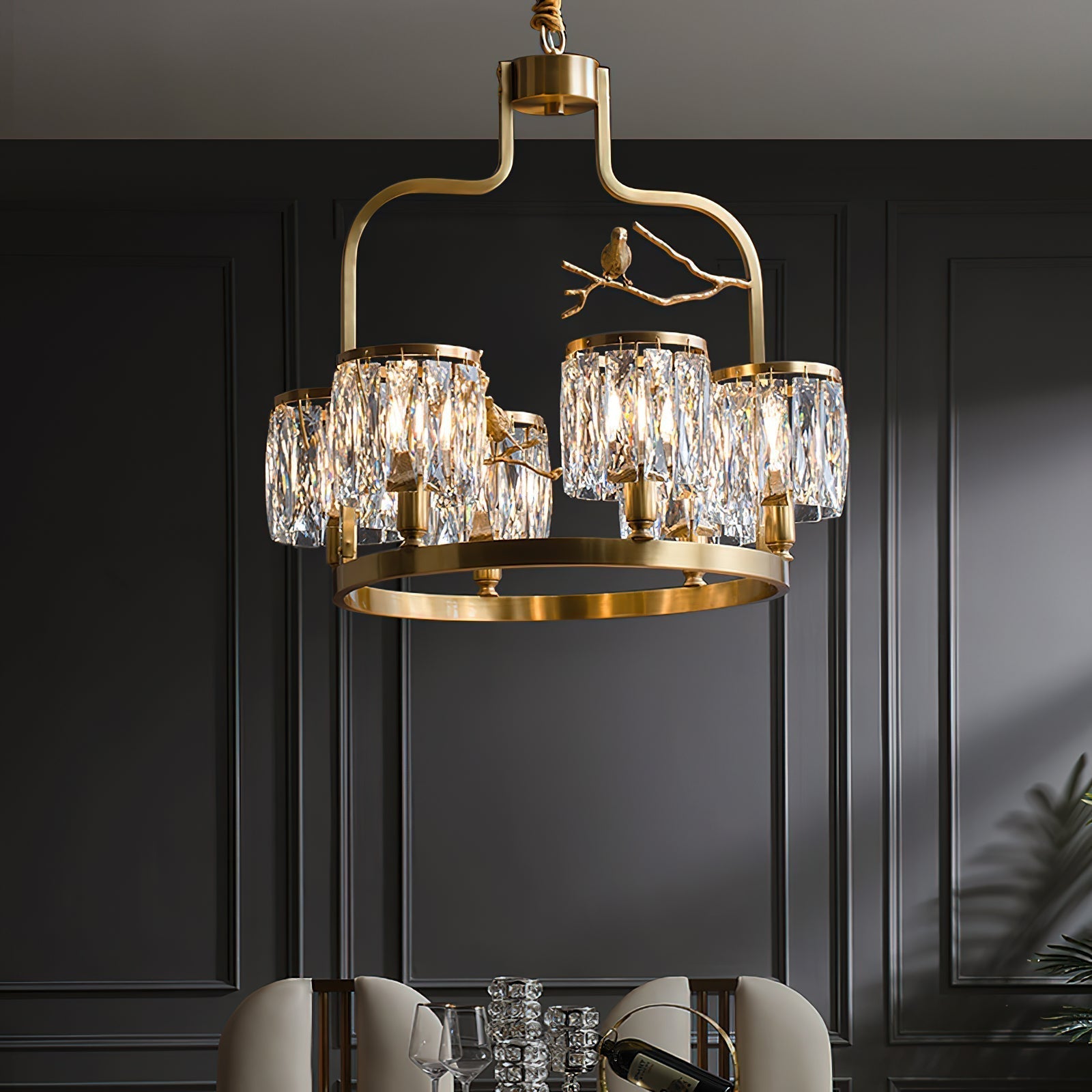 Freyza | Zephyr Bird Brass Brass Crystal Chandelier – Dining Room Living Room