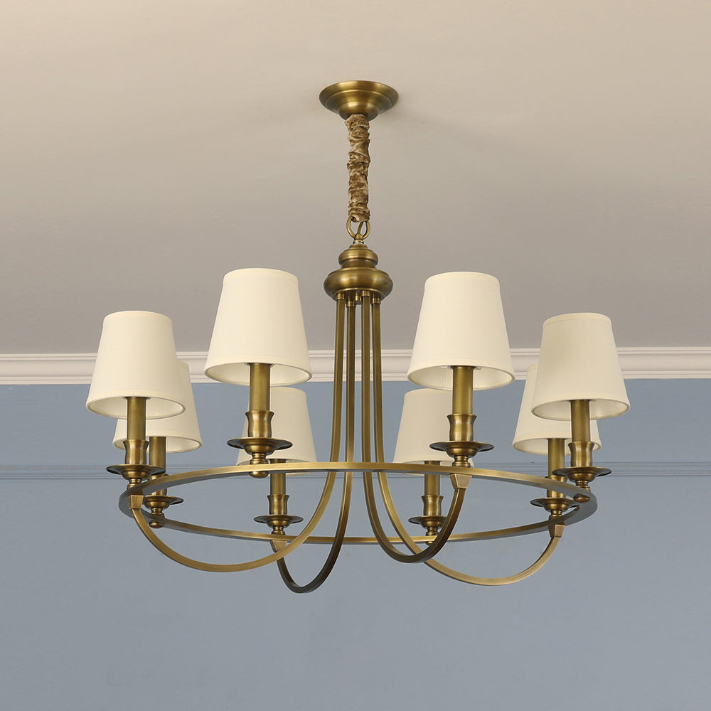 Freyza | Plume Vintage Elegance Brass Fabric Chandelier – Vintage Dining Room Living Room