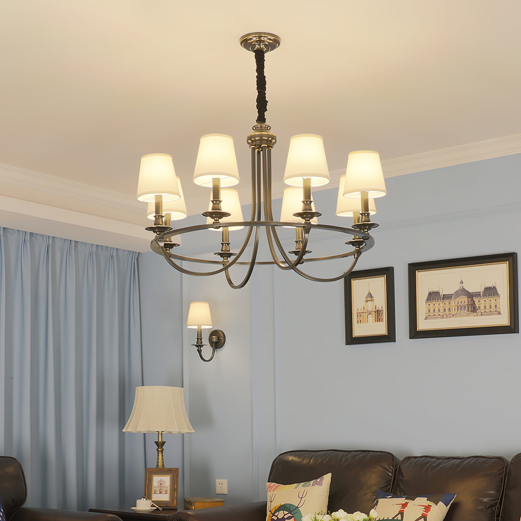Freyza | Plume Vintage Elegance Brass Fabric Chandelier – Vintage Dining Room Living Room