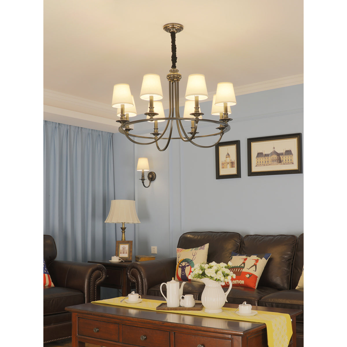 Freyza | Plume Vintage Elegance Brass Fabric Chandelier – Vintage Dining Room Living Room