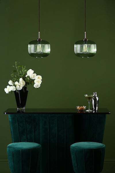 VerdantGlow | Elegant Ribbed Green Glass Pendant Light with Bronze Accent 3