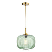 VerdantGlow | Elegant Ribbed Green Glass Pendant Light with Bronze Accent 1