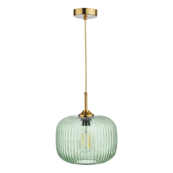 VerdantGlow | Elegant Ribbed Green Glass Pendant Light with Bronze Accent 4