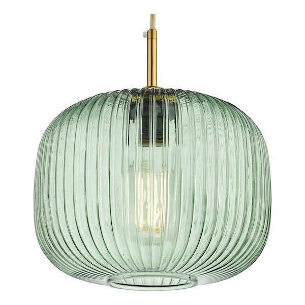 VerdantGlow | Elegant Ribbed Green Glass Pendant Light with Bronze Accent 5