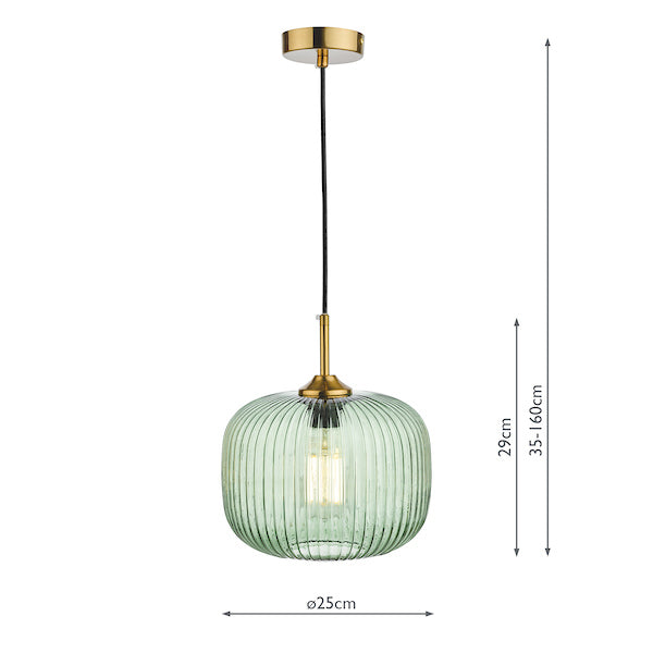VerdantGlow | Elegant Ribbed Green Glass Pendant Light with Bronze Accent 9