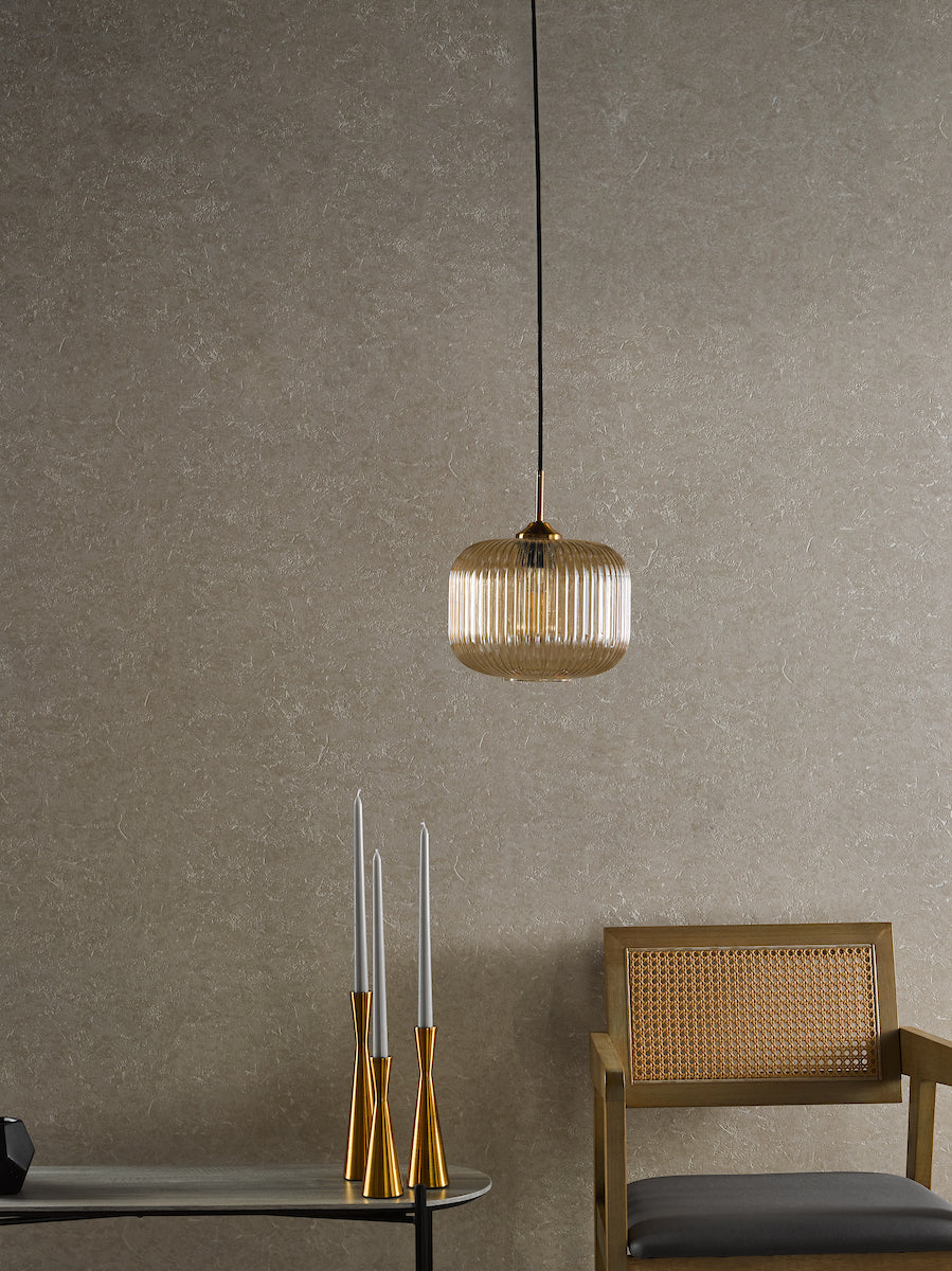 AmberGlow | Elegant Warm Brass and Amber Glass Pendant Light 3