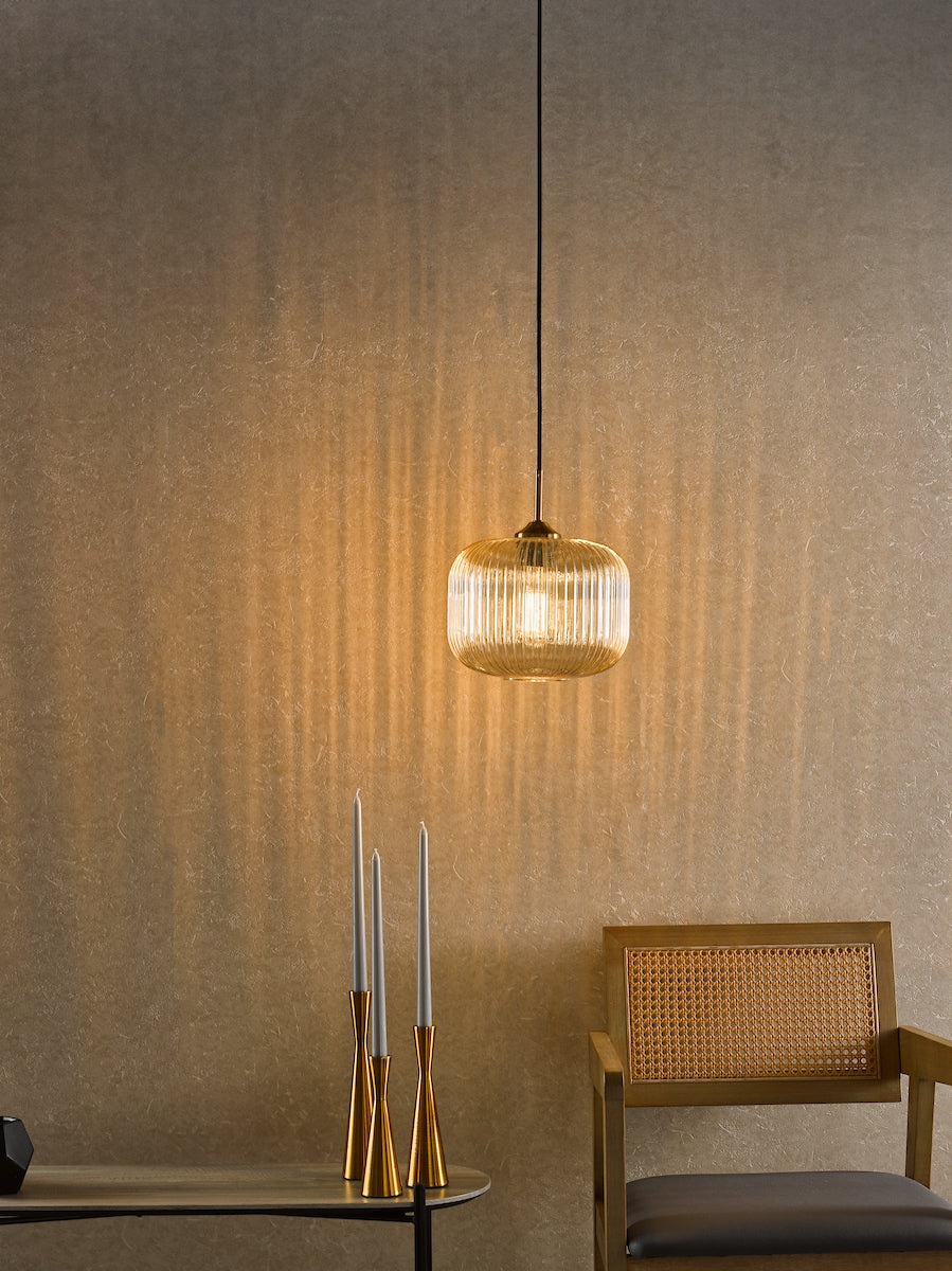AmberGlow | Elegant Warm Brass and Amber Glass Pendant Light 2