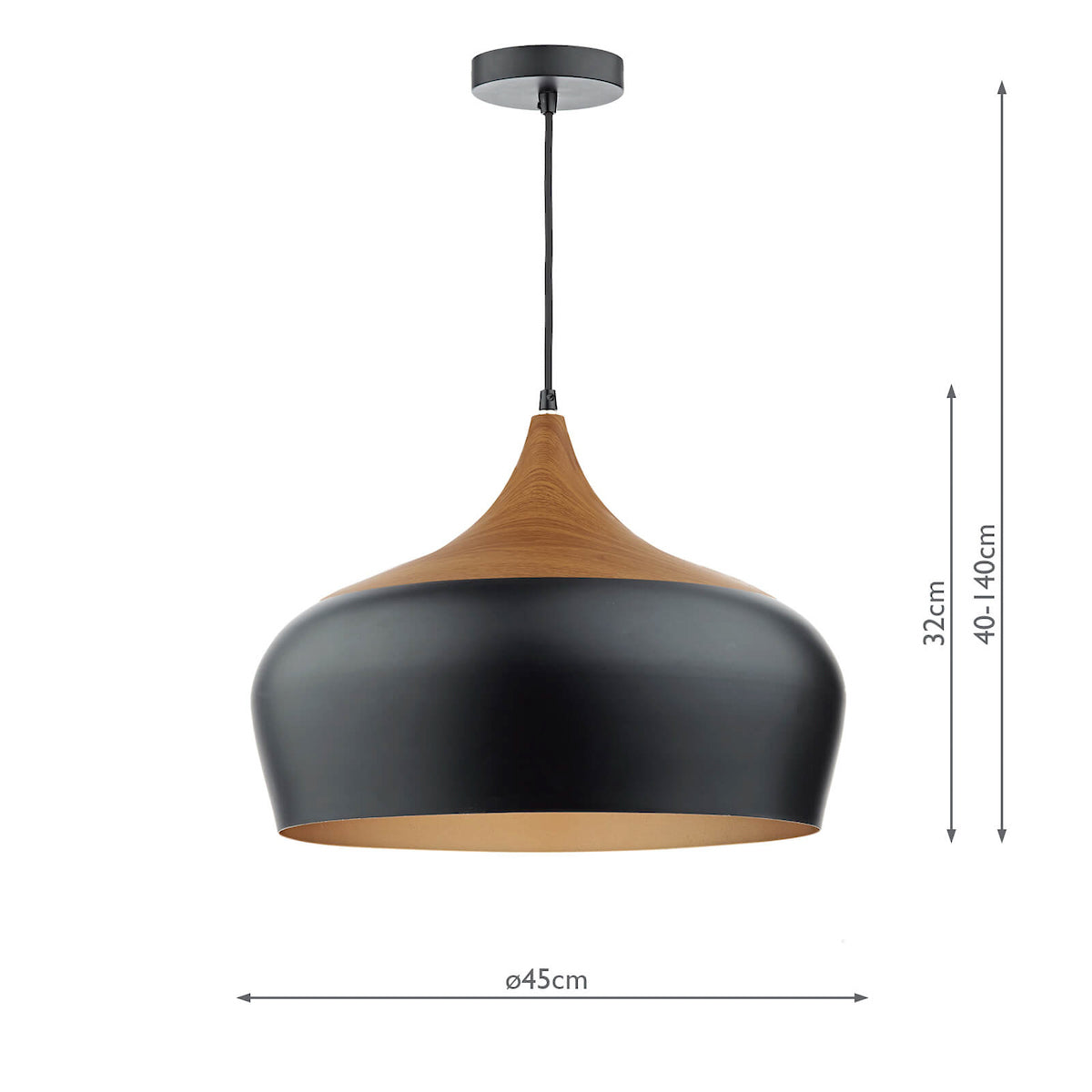 Freyza - Dar Gaucho Large Pendant Matt Black & Wood