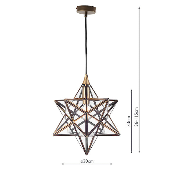 Freyza - Dar Ilario Small Star Pendant Antique Brass & Glass