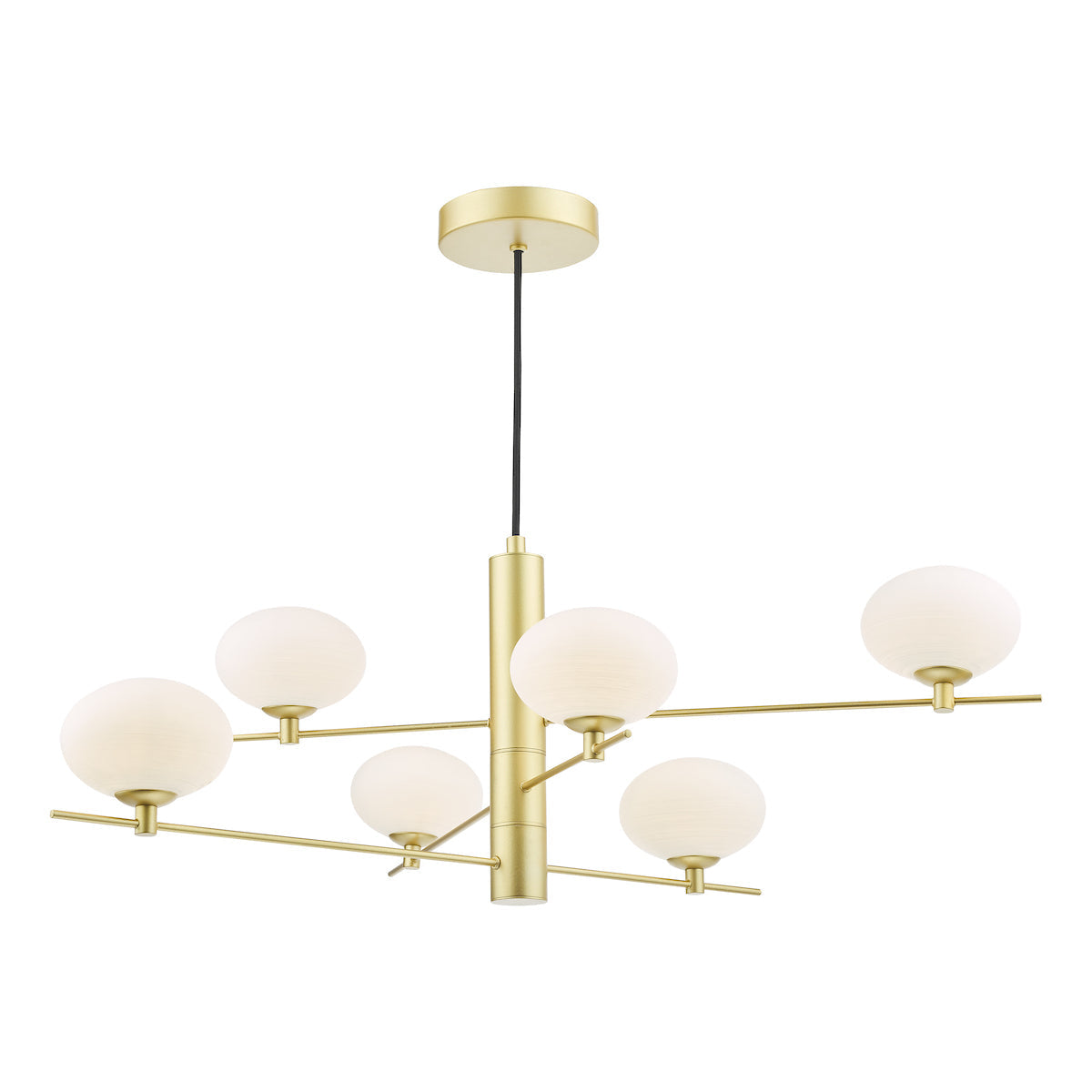 Freyza – Suspension Dar Jasper à 6 lumières, or satiné et verre opale