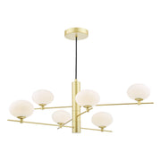Freyza – Suspension Dar Jasper à 6 lumières, or satiné et verre opale