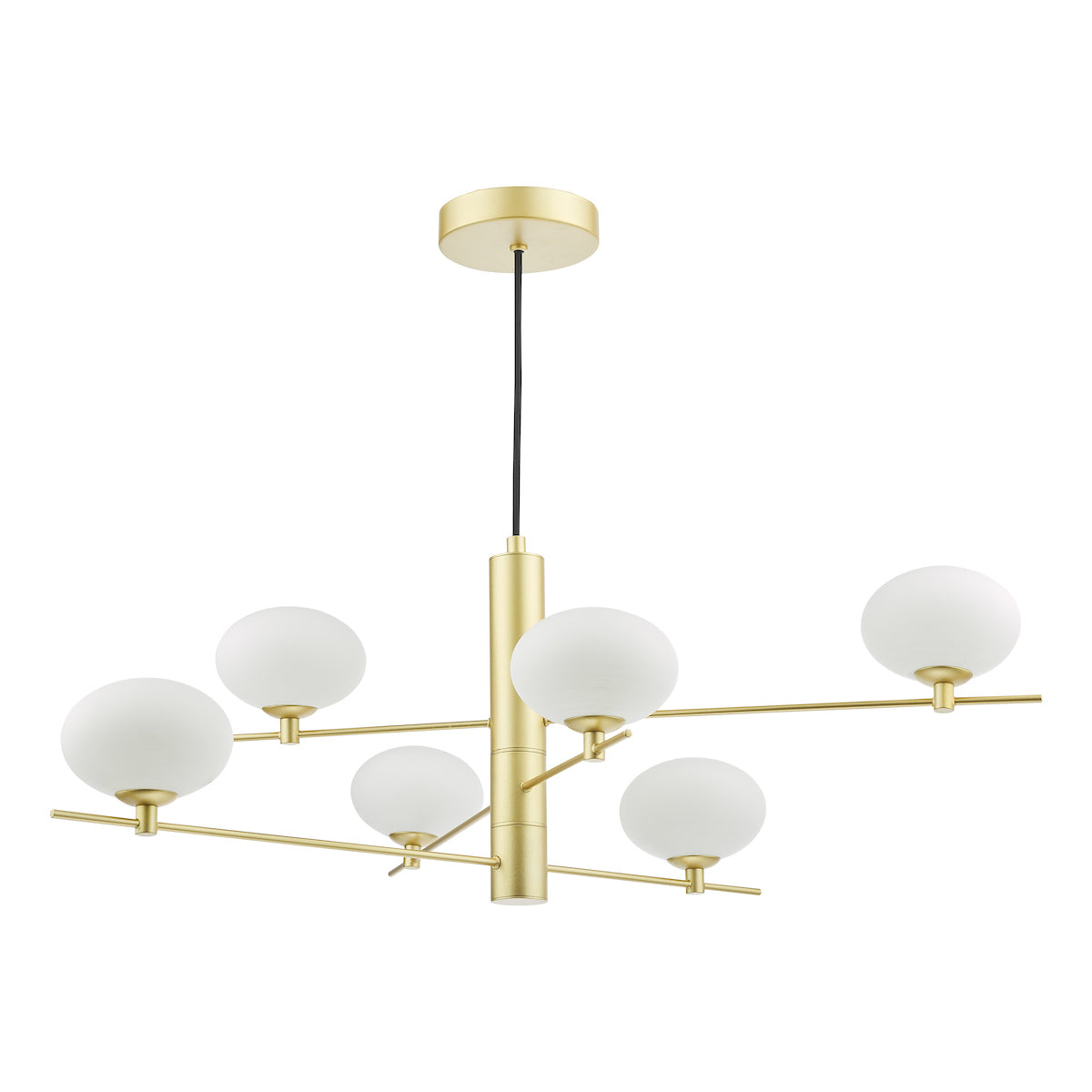Freyza – Suspension Dar Jasper à 6 lumières, or satiné et verre opale