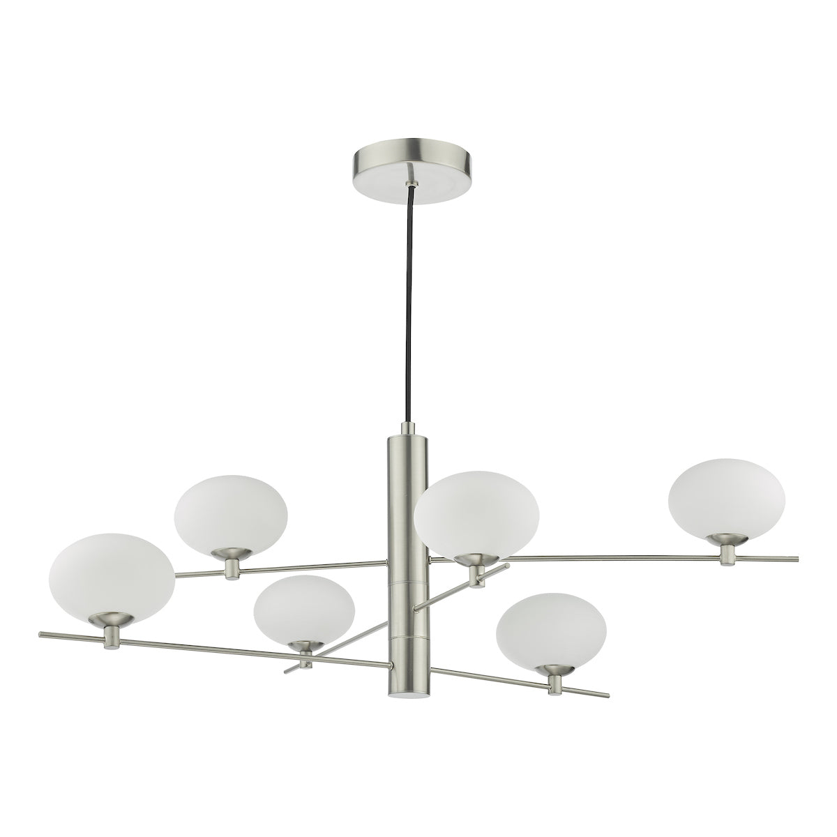 Freyza – Dar Jasper 6-flammige Pendelleuchte, Satin-Nickel und Opalglas
