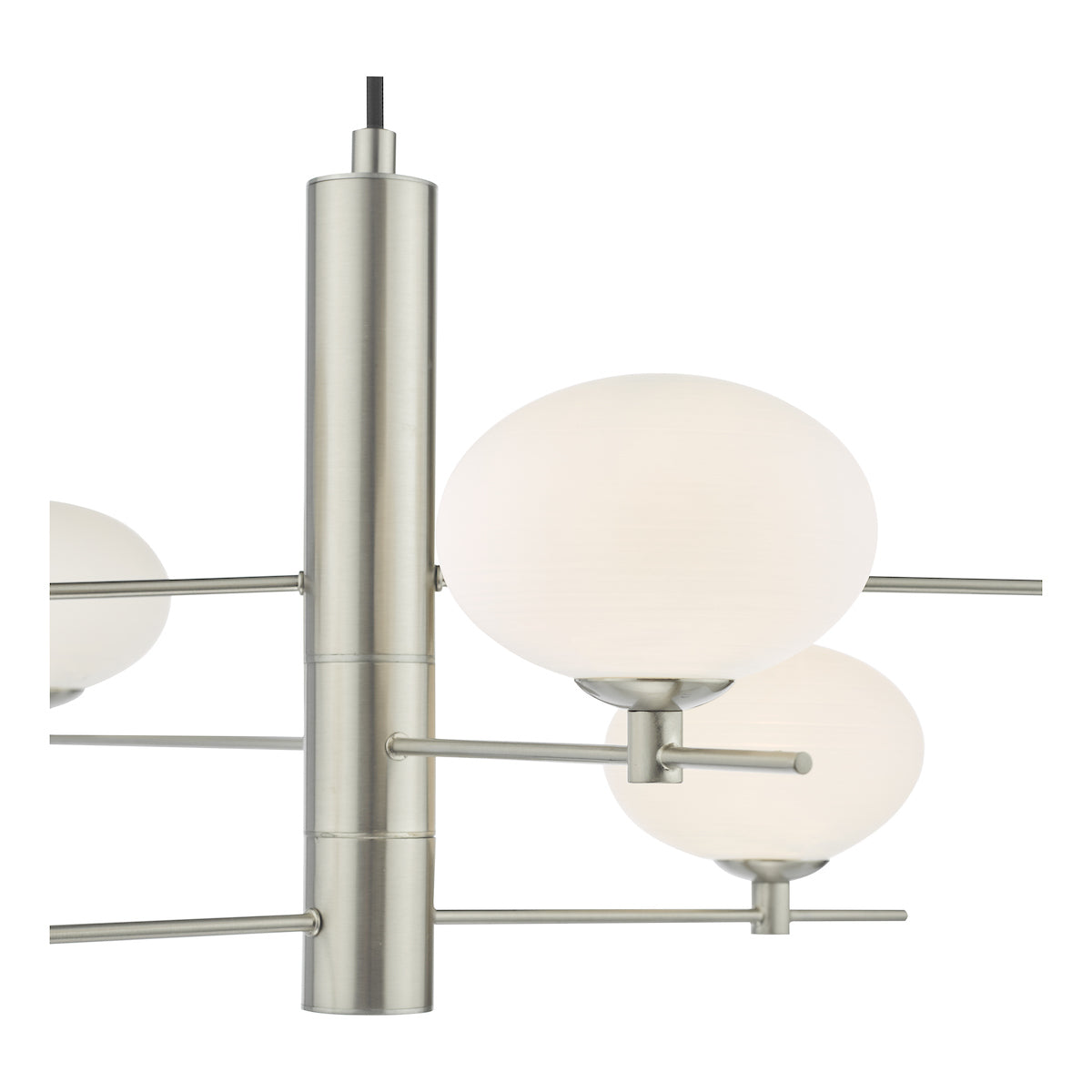 Freyza – Dar Jasper 6-flammige Pendelleuchte, Satin-Nickel und Opalglas