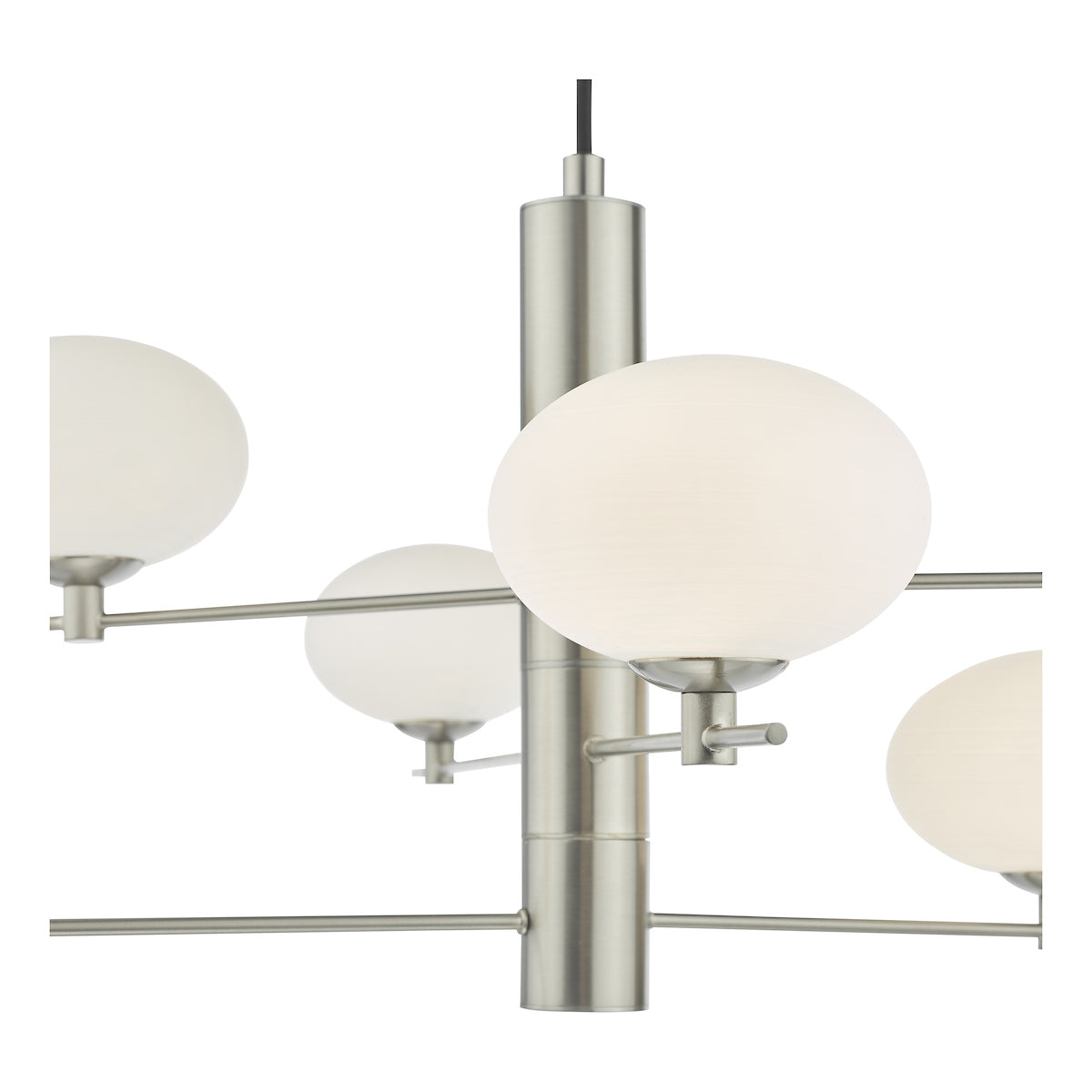 Freyza – Dar Jasper 6-flammige Pendelleuchte, Satin-Nickel und Opalglas