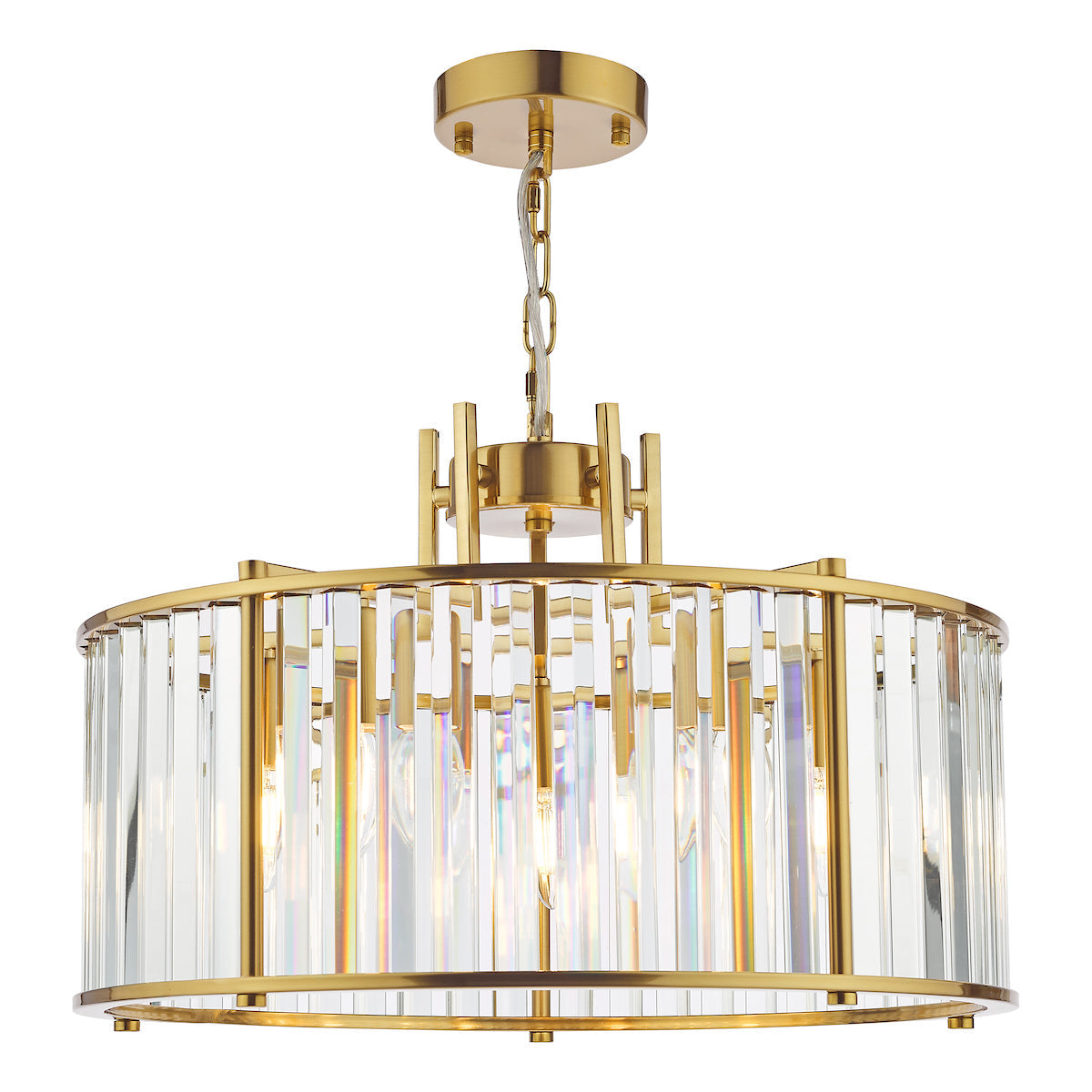 Freyza – Dar Kiran 5-flammige Pendelleuchte aus Naturmessing und Glas