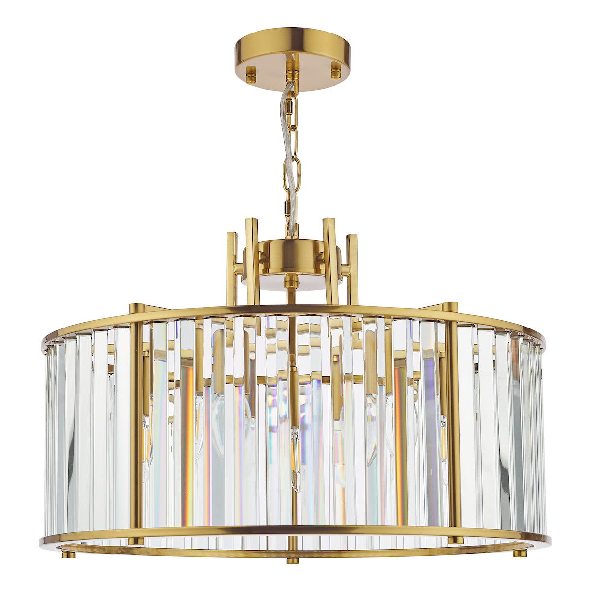 Freyza – Dar Kiran 5-flammige Pendelleuchte aus Naturmessing und Glas