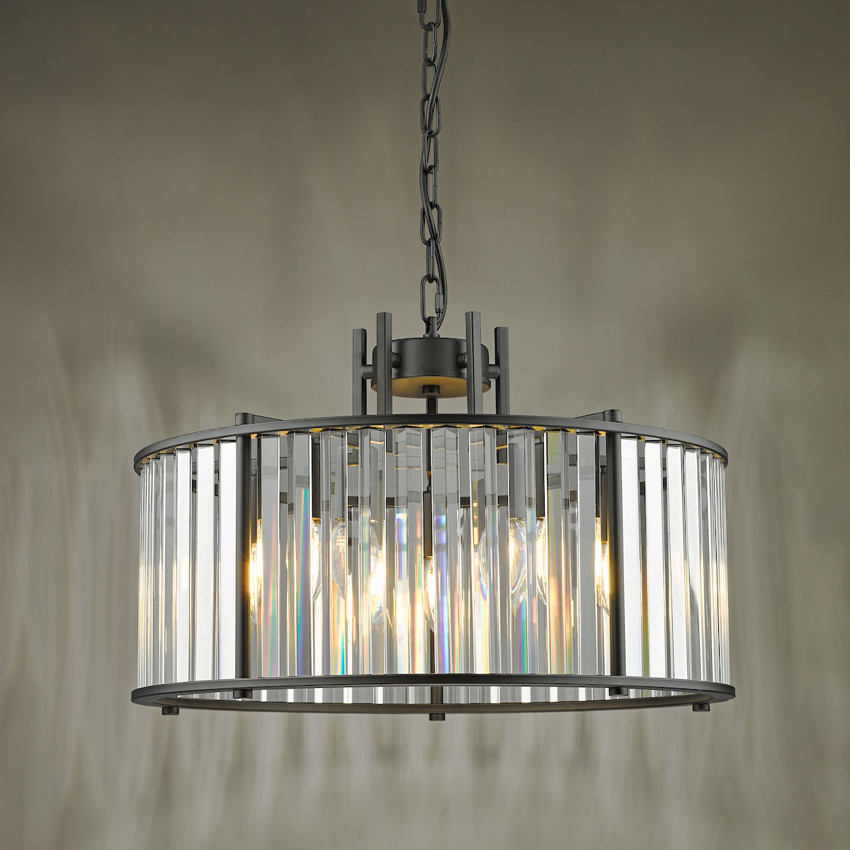 Freyza - Suspension 5 lumières Dar Kiran en noir satiné et verre