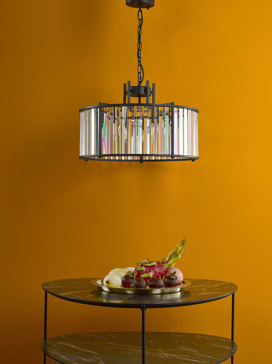 Freyza - Suspension 5 lumières Dar Kiran en noir satiné et verre