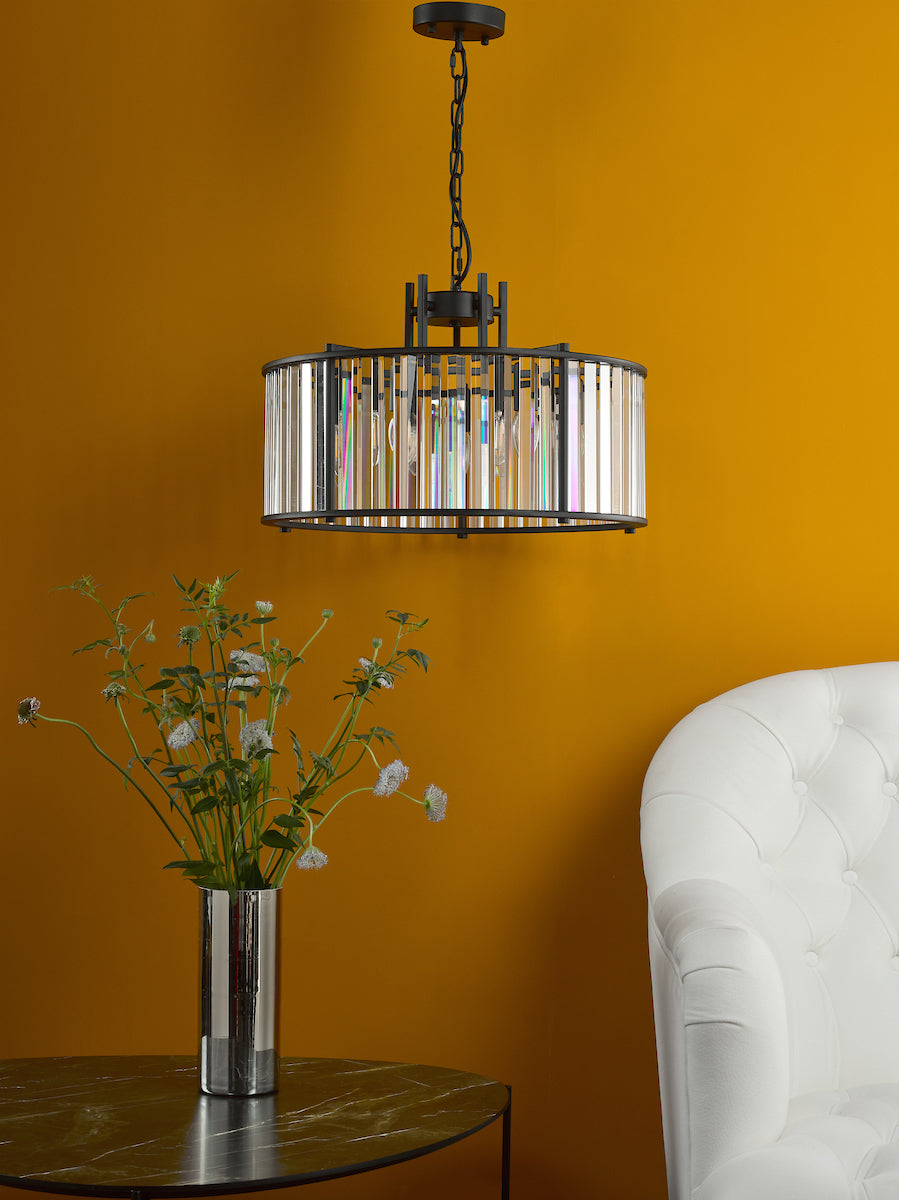 Freyza - Suspension 5 lumières Dar Kiran en noir satiné et verre