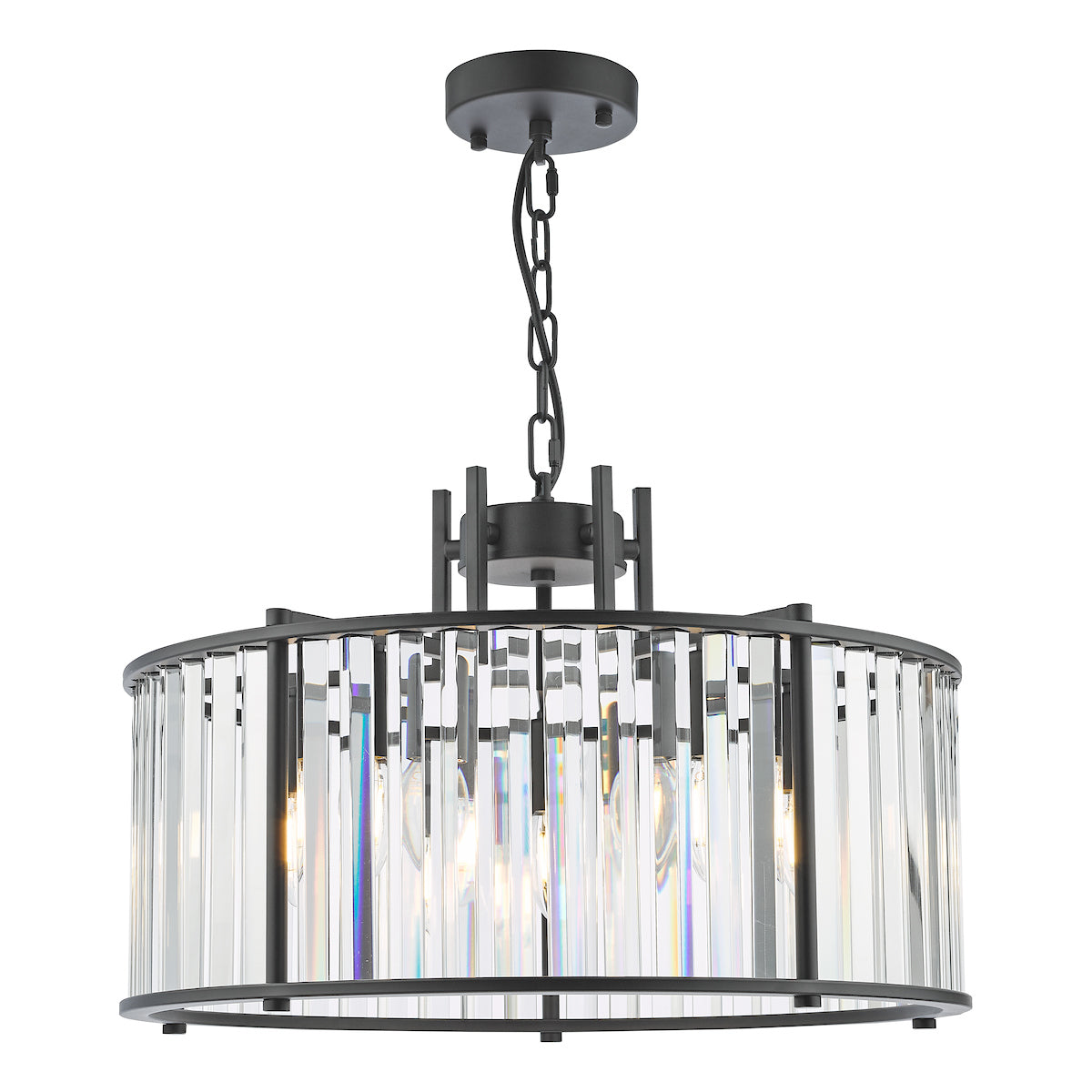Freyza - Suspension 5 lumières Dar Kiran en noir satiné et verre