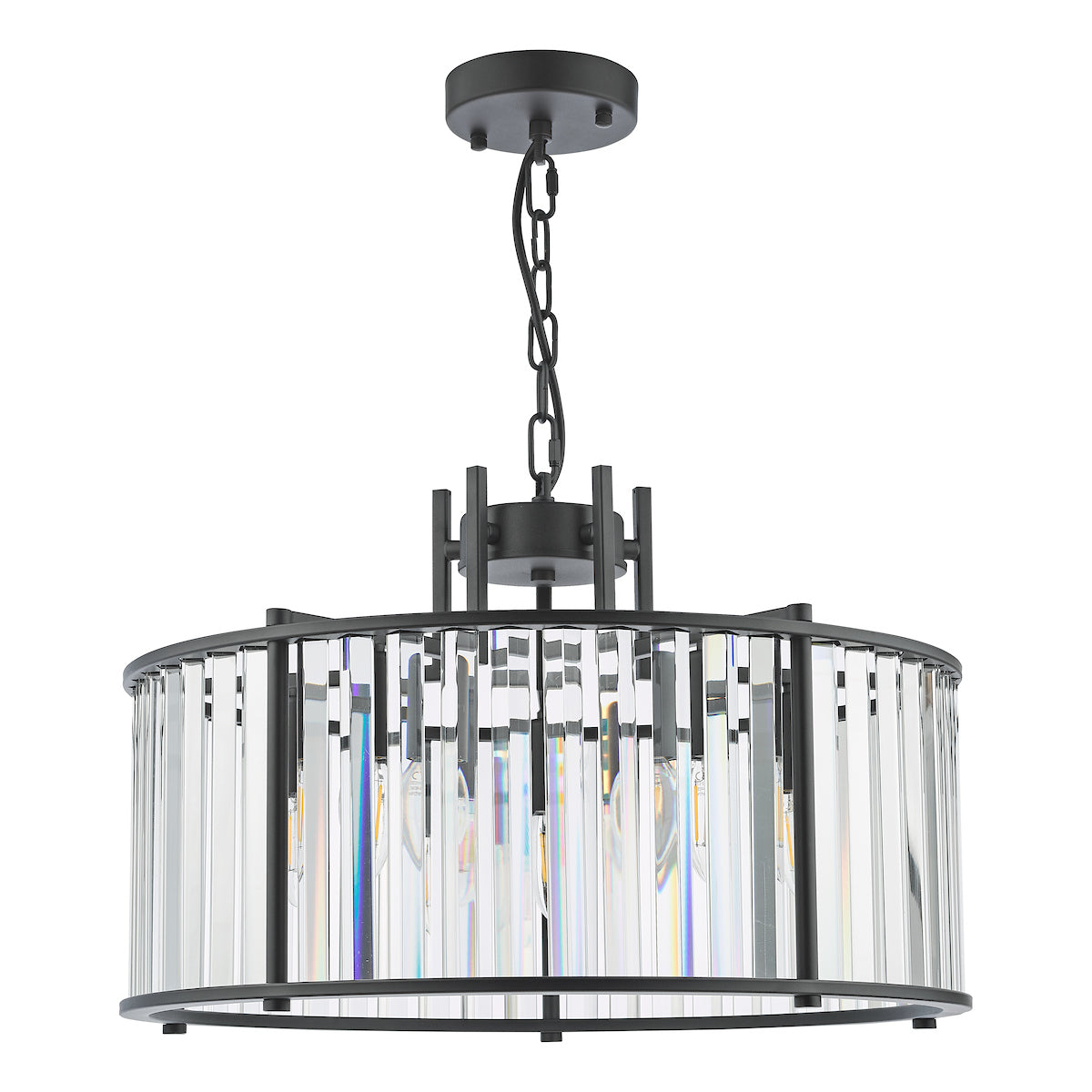 Freyza - Suspension 5 lumières Dar Kiran en noir satiné et verre