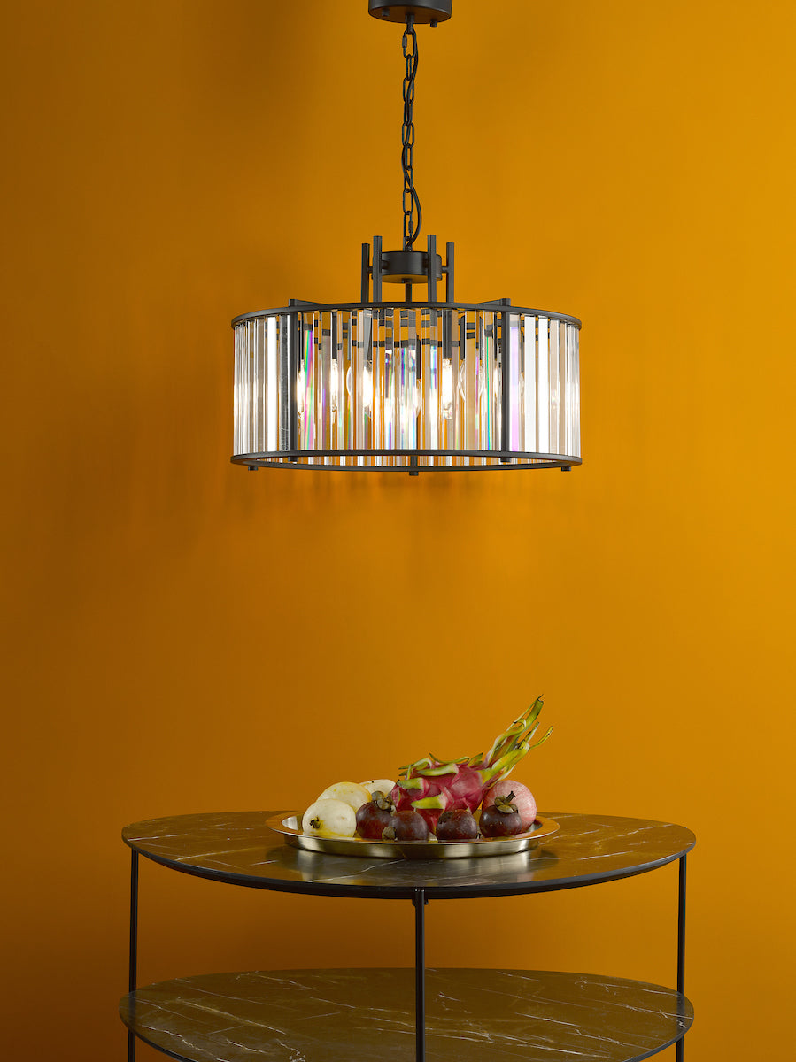 Freyza - Suspension 5 lumières Dar Kiran en noir satiné et verre