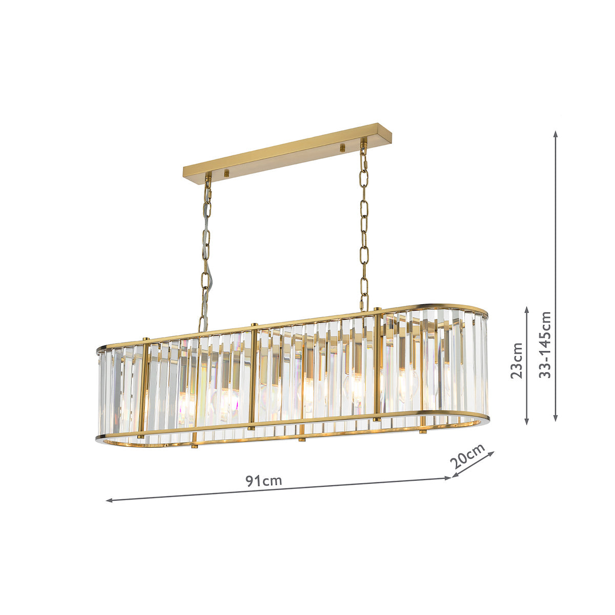 Freyza - Dar Kiran 7 Light Bar Pendant Natural Brass and Glass