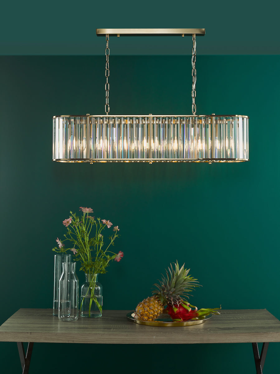 Freyza - Dar Kiran 7 Light Bar Pendant Natural Brass and Glass