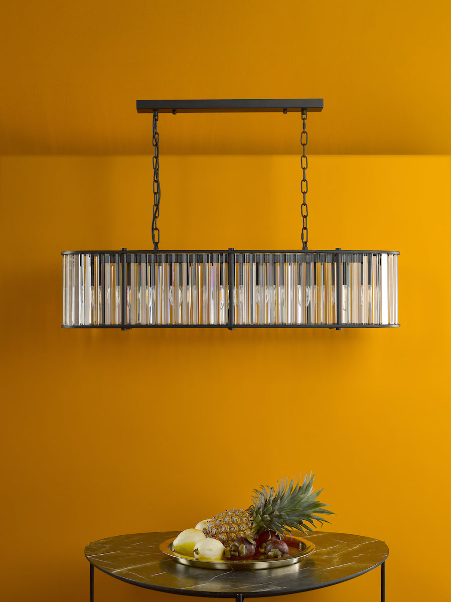 Freyza - Dar Kiran 7 Light Bar Pendant Satin Black and Glass