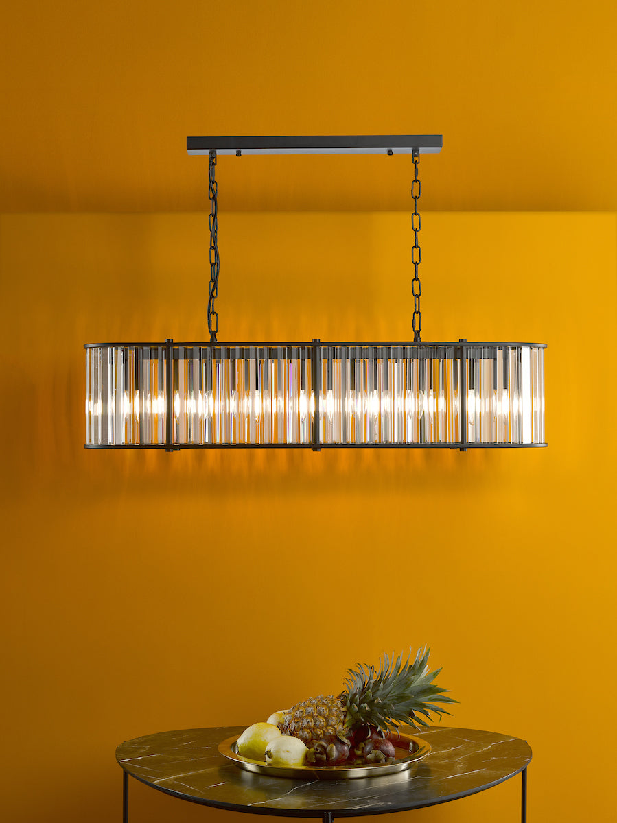 Freyza - Dar Kiran 7 Light Bar Pendant Satin Black and Glass