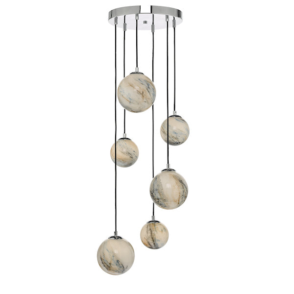 Freyza - Dar Mikara 6lt Cluster Pendant Planet Glass & Polished Chrome