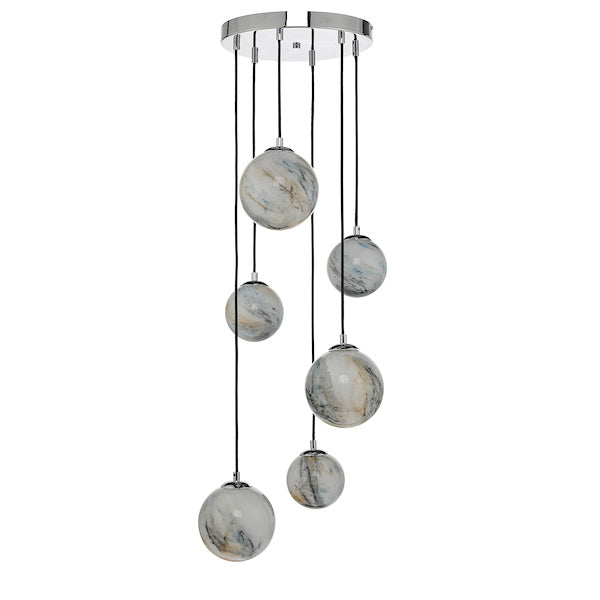 Freyza - Dar Mikara 6lt Cluster Pendant Planet Glass & Polished Chrome