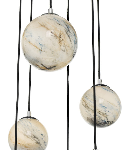 Freyza - Dar Mikara 6lt Cluster Pendant Planet Glass & Polished Chrome