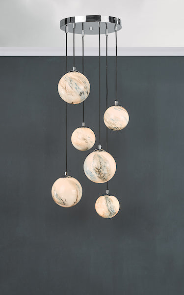 Freyza - Dar Mikara 6lt Cluster Pendant Planet Glass & Polished Chrome