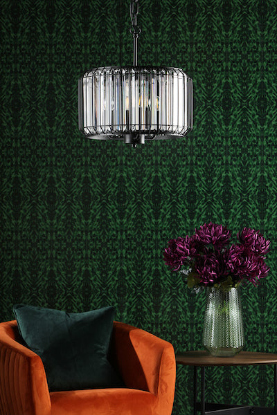 Suspension 3 lumières Freyza – Dar Naeva, noir mat et cristal